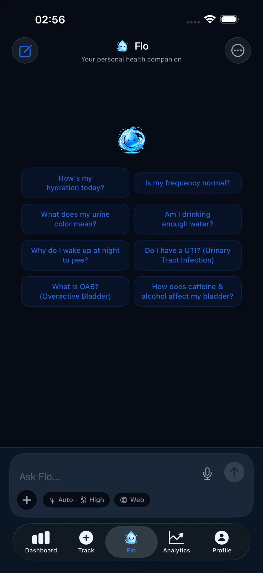 Fluen AI Advisor in dark mode